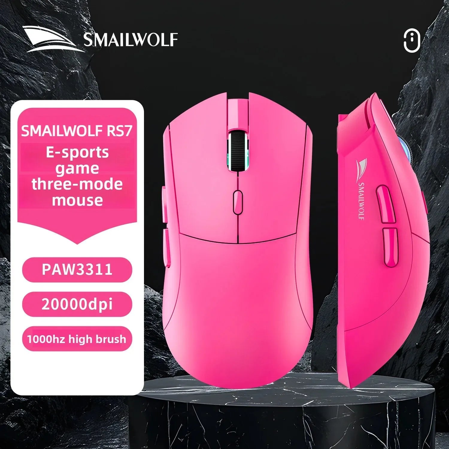 SmailWolf RS7 Tri-Mode Wireless Gaming Mouse Original PAW3311 BT5.1 2.4G Type-C Wired 6 Keys 125-1000Hz Polling Rate 89±3g