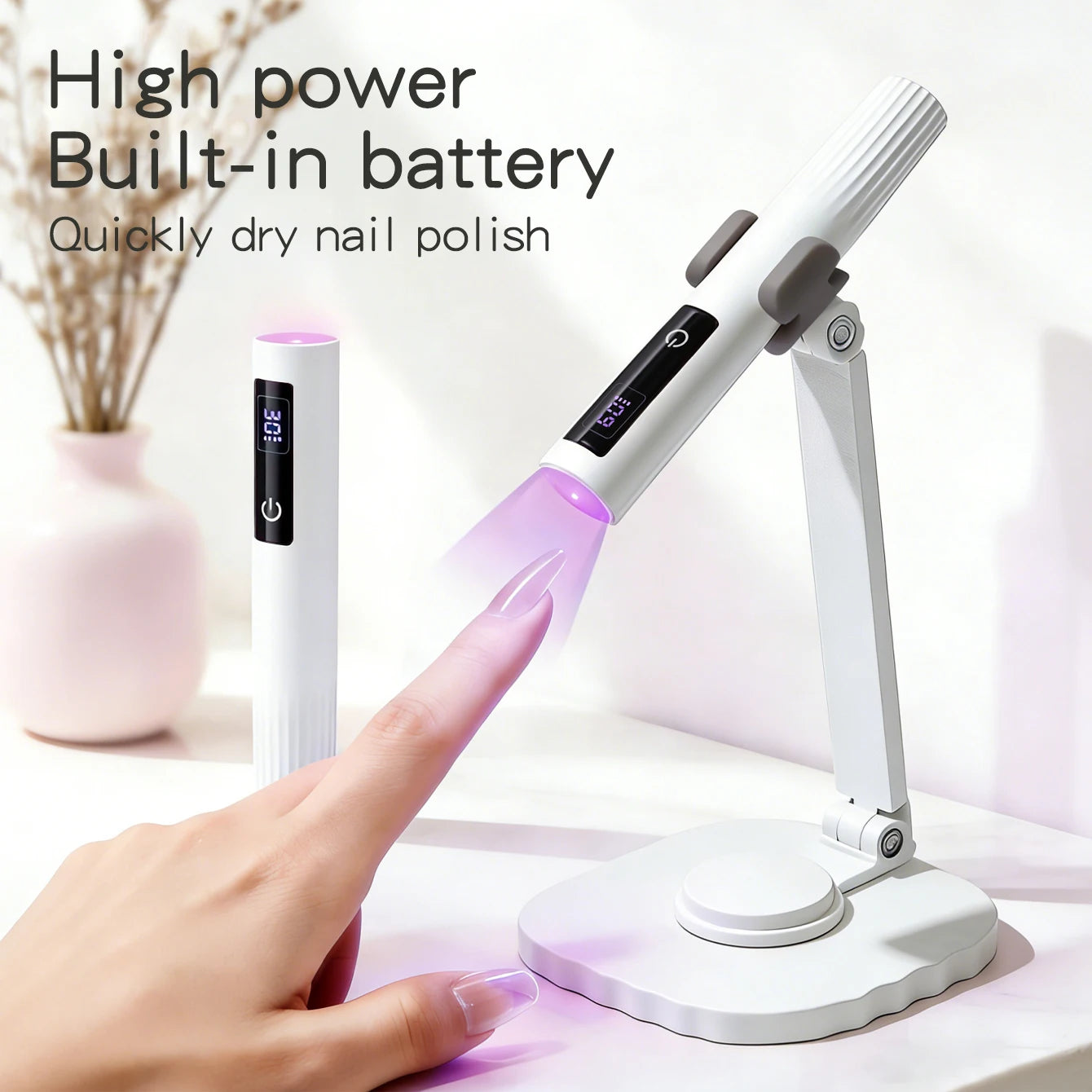 Mini UV Light Cure Nails Lamp with Stand Handheld UV Light with Display for Gel Nail Rechargeable USB Nail Dryer for Fast Curing