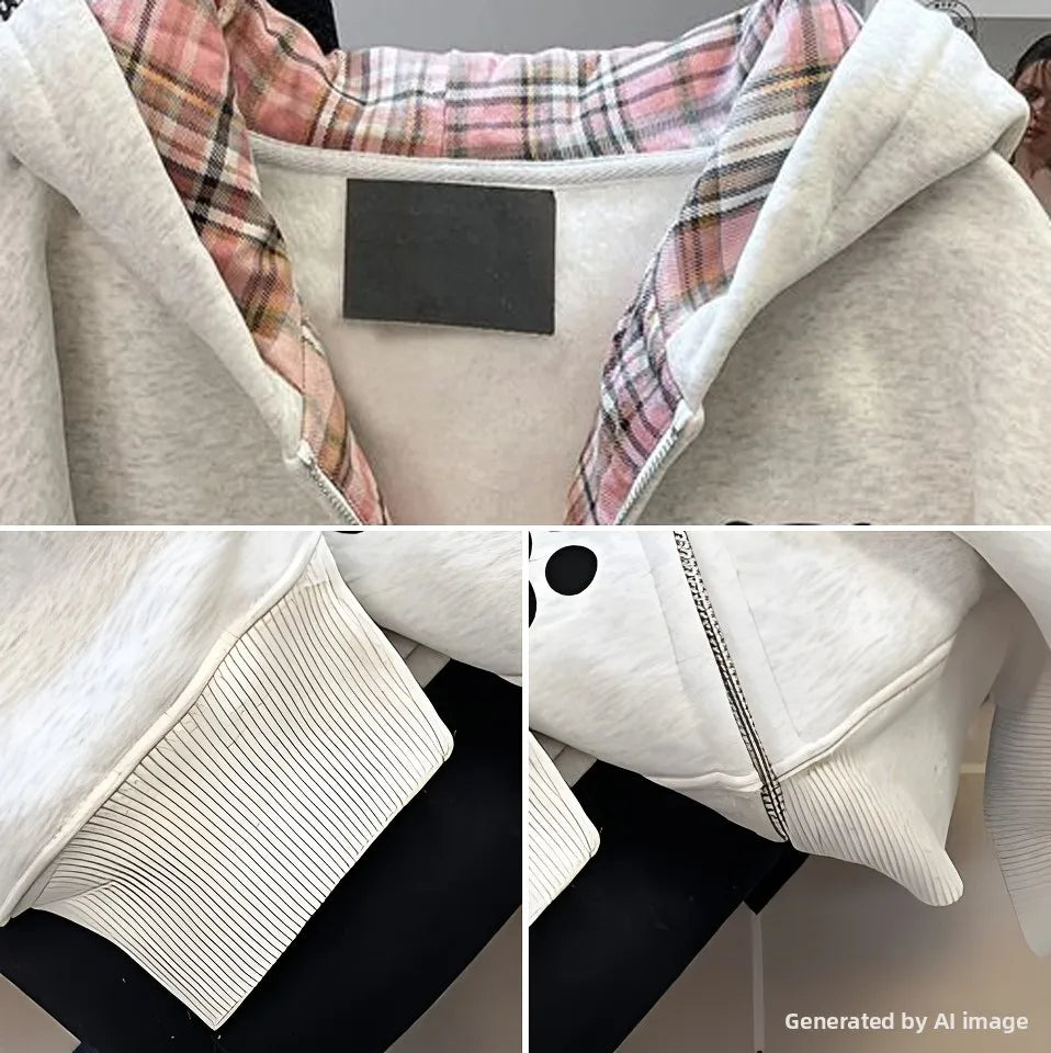 Japanese Cartoon  Print Hooded Open Cardigan Sweatshirt Women's Autumn Winter Fleece Loose Casual Zipper Long Sleeve Top