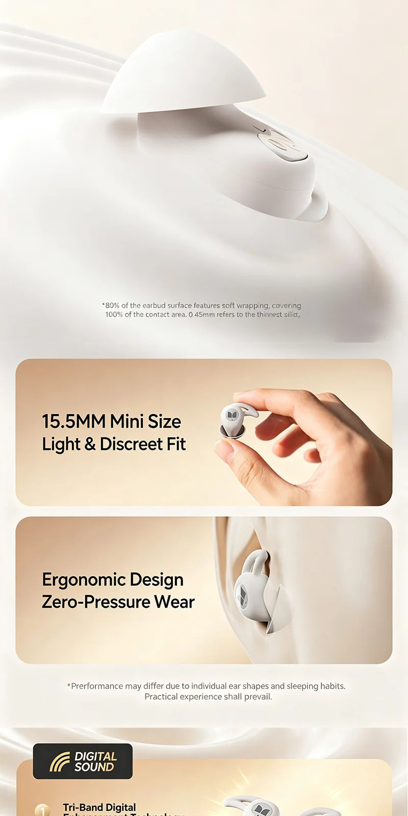 MONSTER GT31 Bluetooth Earphones Wireless Zero-Pressure Earbuds Noise Cancelling Sleep Aid Headphone HiFi Stereo Sound