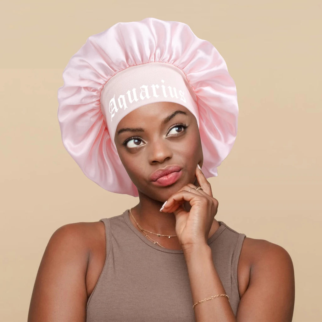 1PConstellation printing satin wide band sleep bonnet ,soft sleeping bonnet with wrap band,make up washing face daily use bonnet