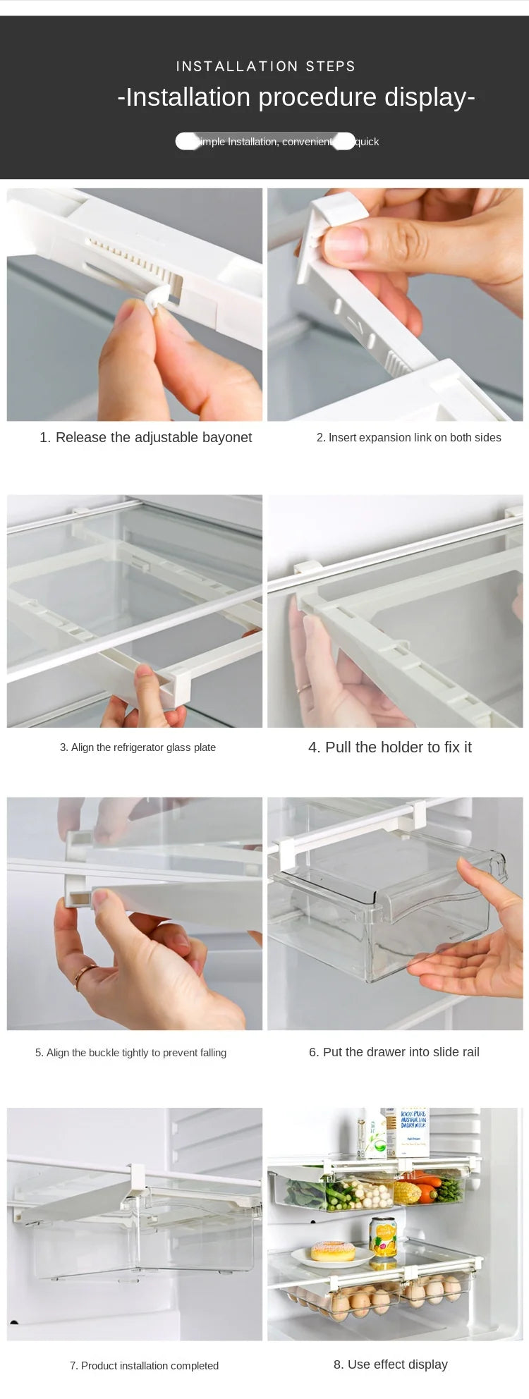 Fridge Organizer Fruit Egg Refrigerator Storage Rack Under-shelf Refrigerator Drawer Box Fresh keeping Kitchen Organizer