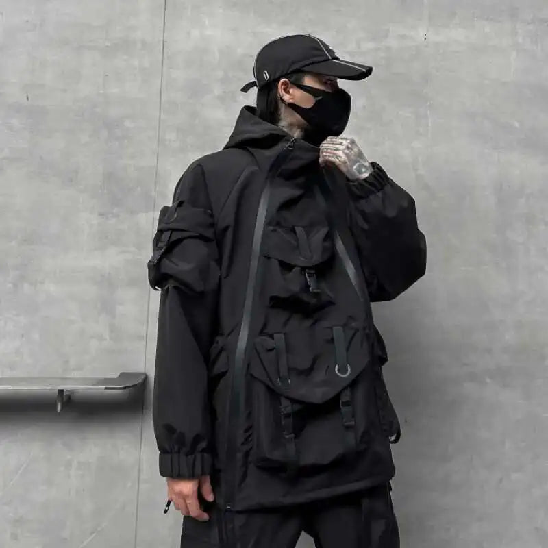 Men's Tide Dark Loose Techwear Jacket Trend High Street Leisure Function Charge Coat Workwear Coat