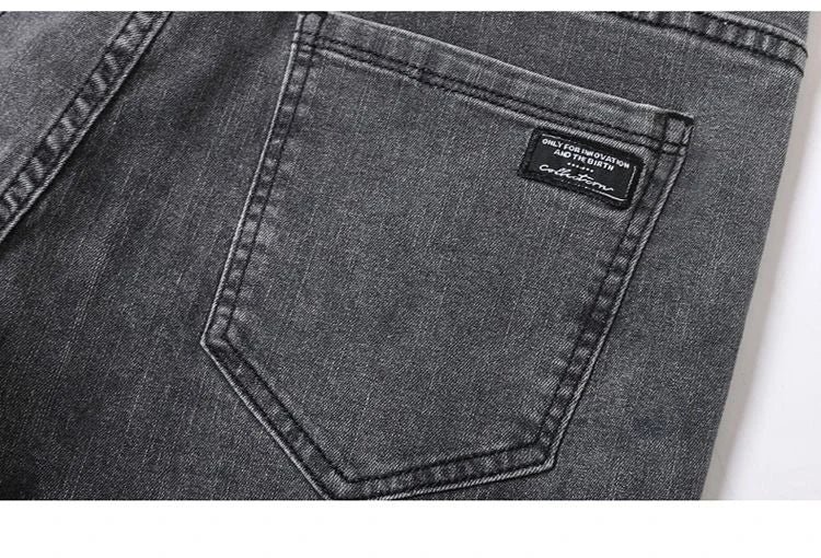 Men's Slim Jeans Korean Fashion Elastic Straight Casual Denim Pants Comfortable Work Male Spring Autumn Trousers Black Gray