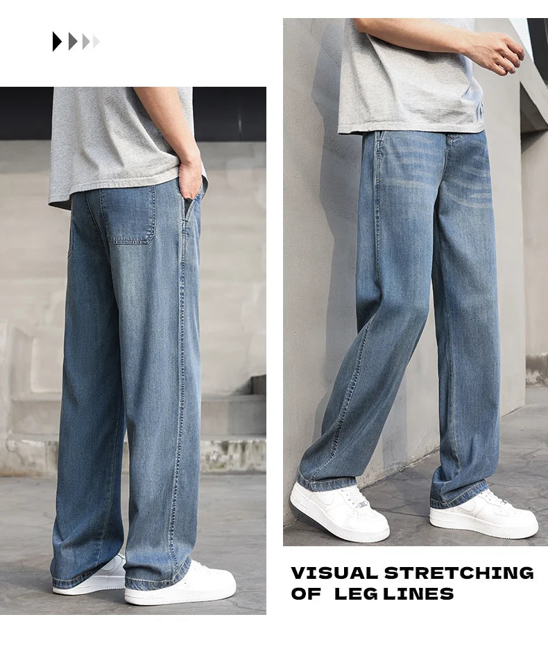 Thin Light Men's Summer Jeans Straight Fit Lyocell Denim Pants Male Elastic Elegant Casual New Style Stretch Relaxed Fit Telaxed