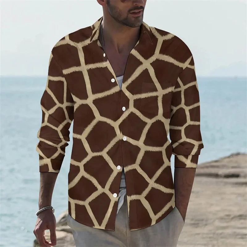 Men's shirt giraffe printed animal shirt autumn casual shirt men's cool shirt long sleeved pattern fun top size XS-6XL