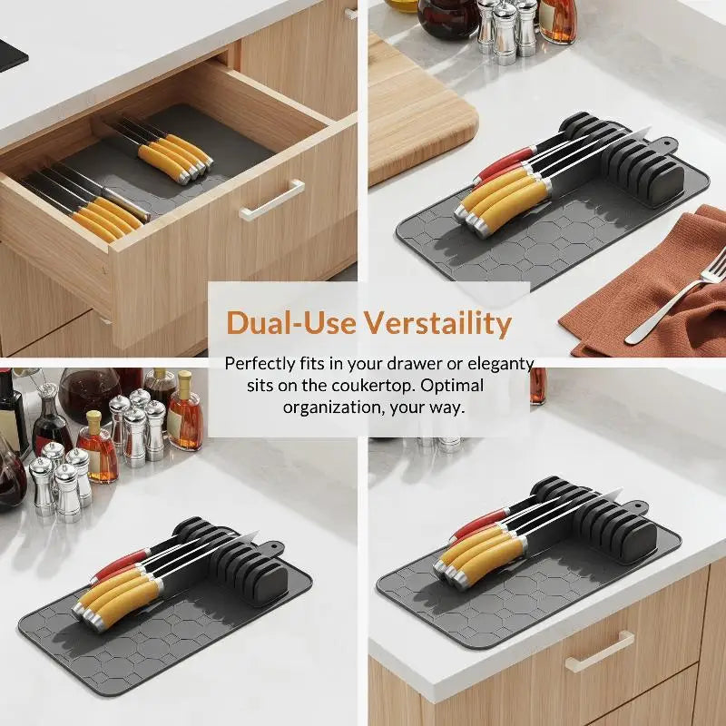 Kitchen Organizer Knife Holder Mat Non Slip Safe Storage for Multiple Knives in Drawer Keep Blades Protected