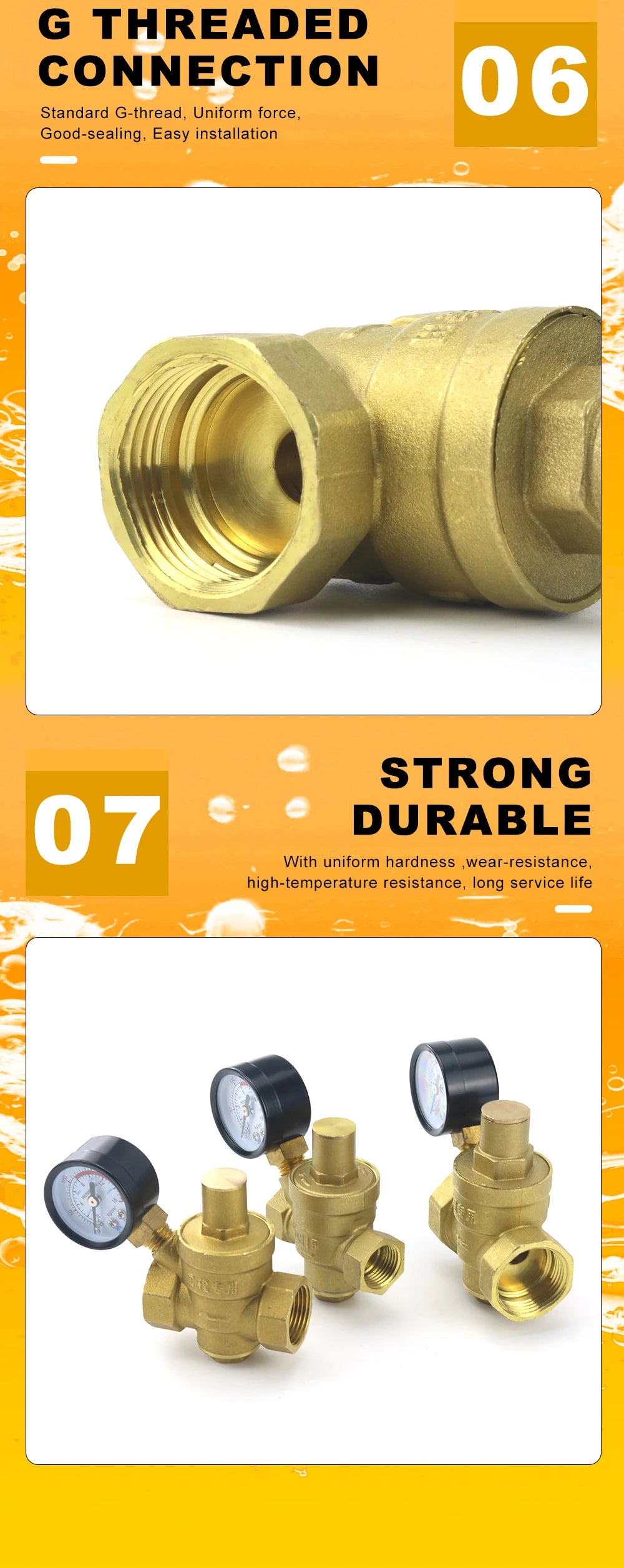 DN15 DN20 DN25 Brass Water Pressure Reducing Maintaining Valve 1/2" 3/4" 1" Adjustable Relief Valve With Gauge Meter