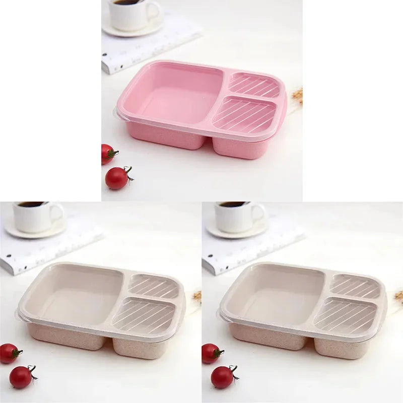 1-3pc Straw Lunch Box Portable Bento Box With Compartment Picnic Bento Box Fruit Container Microwave Oven Dinnerware for Student