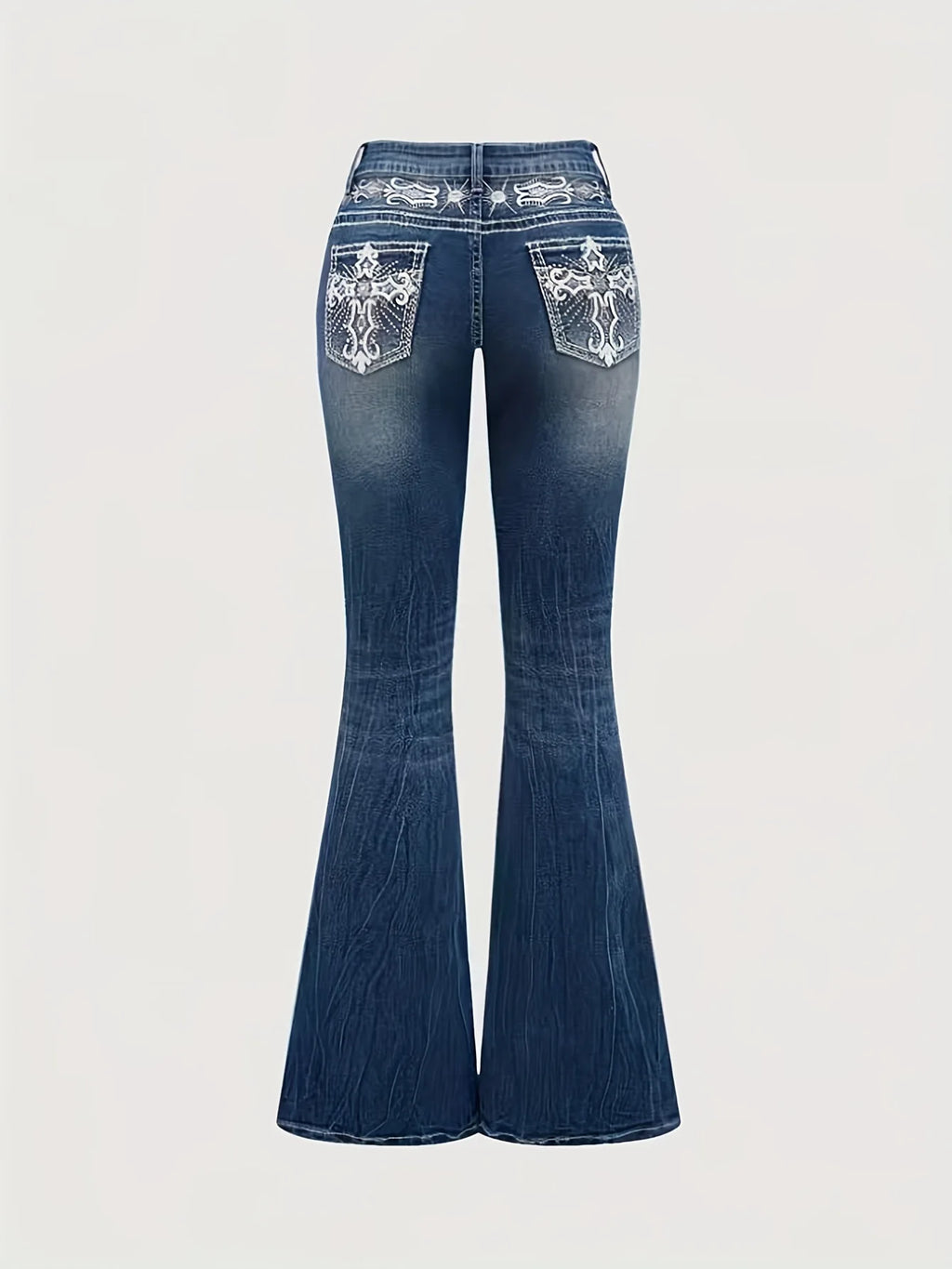 Denim Pant Women Bootcut Jeans Embroidery Vintage Washed Mid Waist Straight Trousers Slim Fit Y2k Streetwear Work Casual Summer