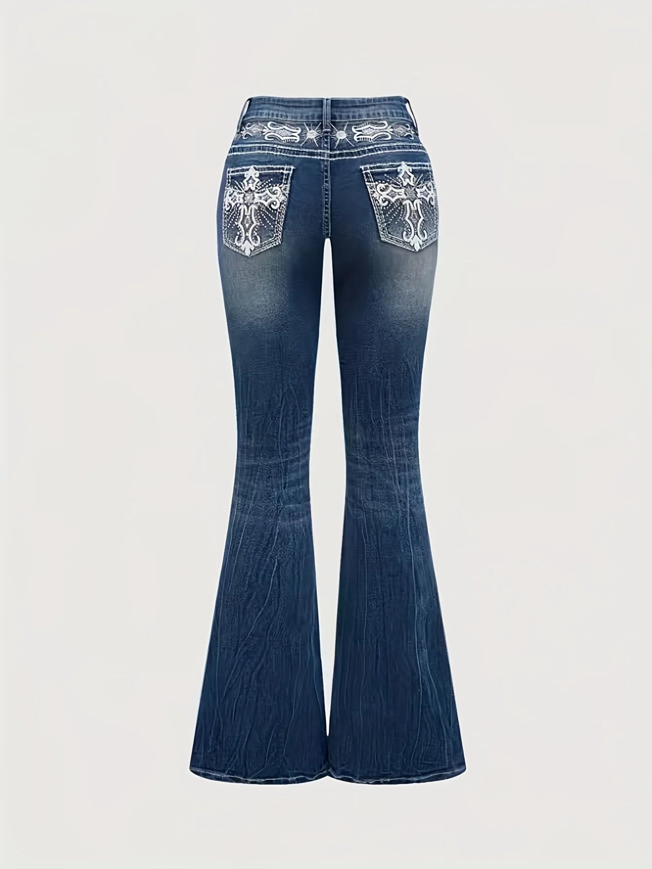 Denim Pant Women Bootcut Jeans Embroidery Vintage Washed Mid Waist Straight Trousers Slim Fit Y2k Streetwear Work Casual Summer