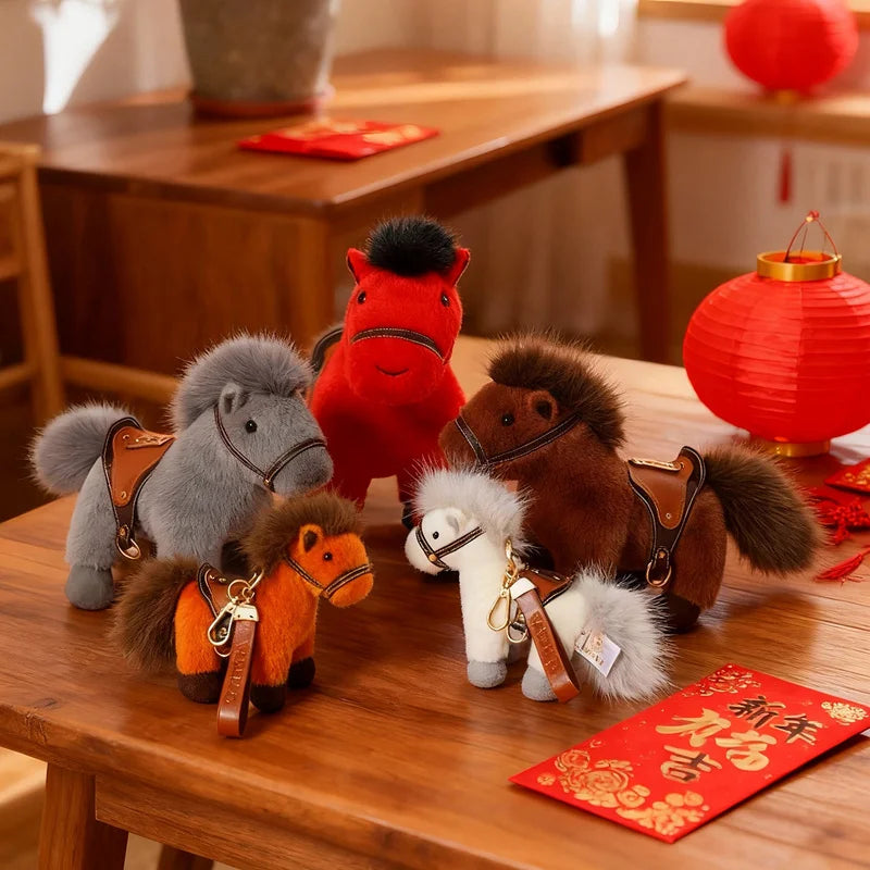 13/22cm High Quality Plush Steed Toy with Saddle Cute Plush Horse Doll Lovely Stuffed Animal Pony Bag Charm