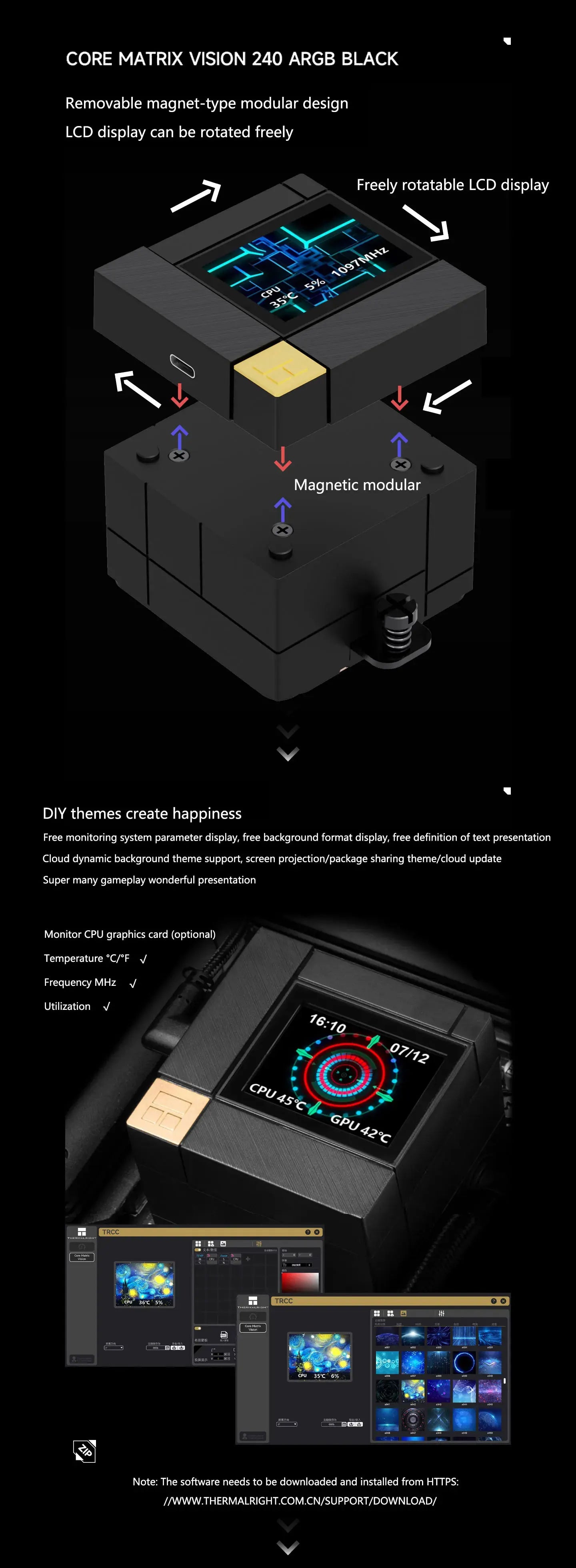 Thermalright CORE MATRIX 240 VISION 240MM All-in-one CPU Liquid Cooler 2” 320*240 resolution IPS LCD support LGA 1851 AMD AM5