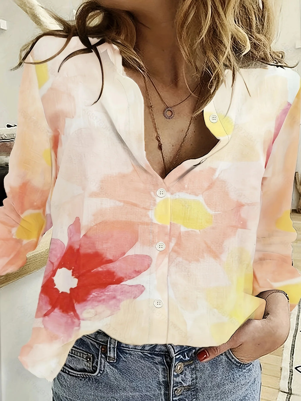 Fashion Block splicing 3D Print Women's Long Sleeve Shirts Gradient Color Loose Blouse Tops Casual Fashion Women's Clothing