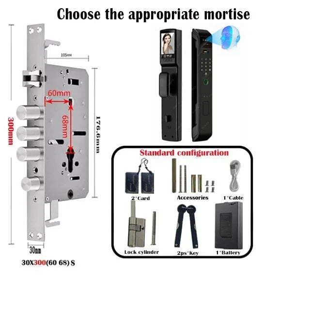 Tuya Or Wishome Wifi APP Camera Digital Electronic Door Lock Face Fingerprint Recognition Card Key Safe Smart Inteligente Lock
