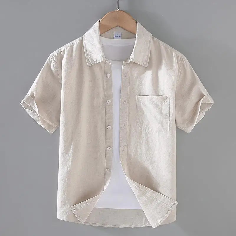 Men's Short-Sleeved Shirt Summer Streetwear Plain Color Stand Collar Casual Beach Style plus Size M-5XL