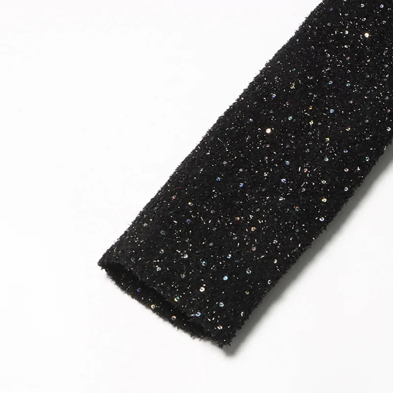2025 Dress Women Female Clothing Fashion Summer New Sequined Contrast Color Heavy Beading Slim Fit Long Sleeve A-line Dress