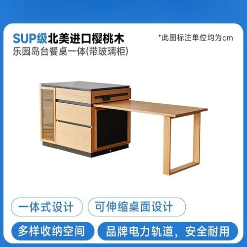 Solid wood island table retractable small apartment open integrated bar cabinet rock locker