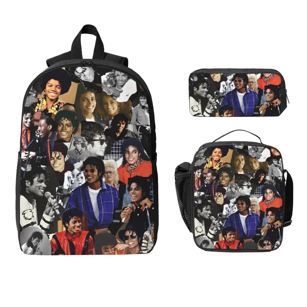 MJ Pop Legend Music 3pecs/set Backpack for Student Shoulder Bag Lunch bag Pencil Case