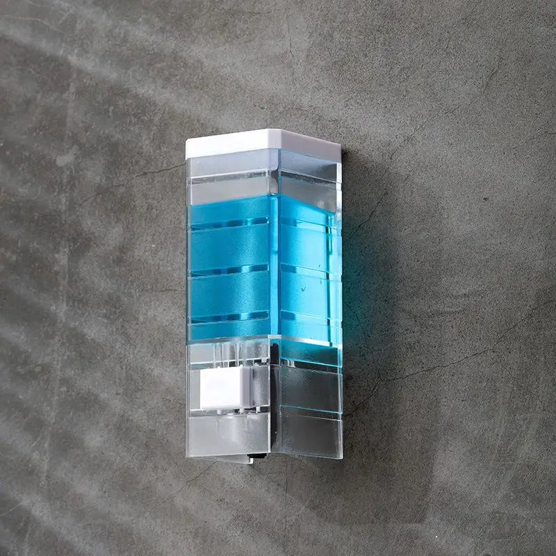 No Drill Wall Mounted Manual Press Soap Dispenser Transparent Soap Bottle Shampoo Dispenser for Bathroom Shower   JJ1587