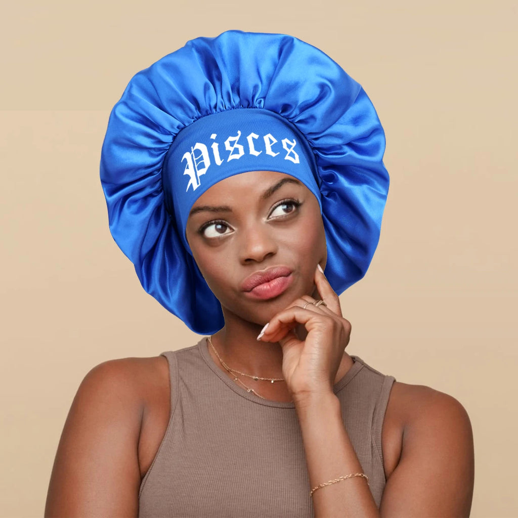 1PConstellation printing satin wide band sleep bonnet ,soft sleeping bonnet with wrap band,make up washing face daily use bonnet