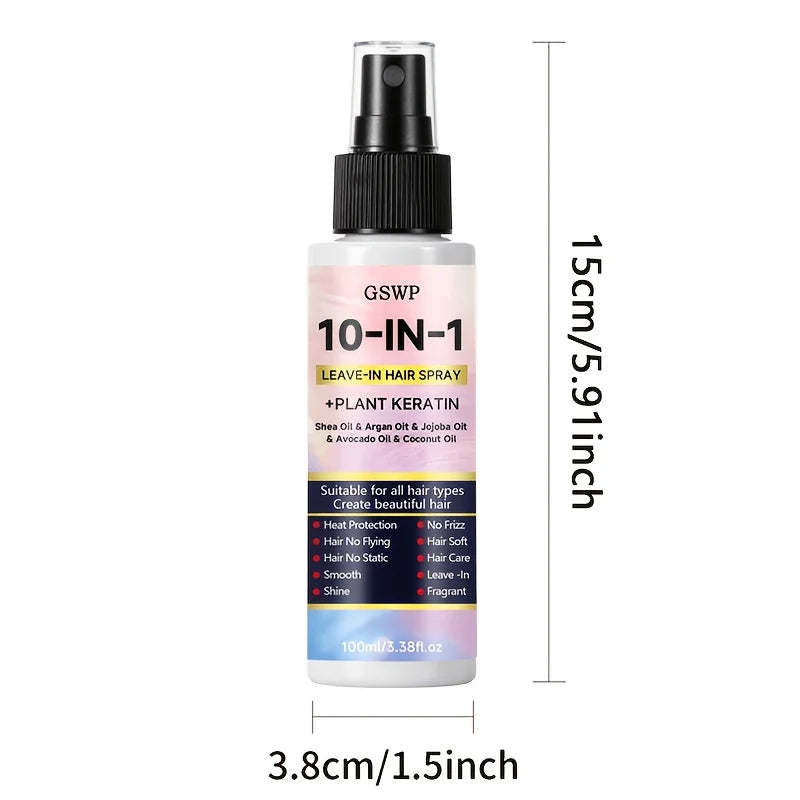 GSWP 10-In-1 Leave-In Hair Care Spray，Contains Biotin and Keratin，Heat Protection，Dry & Damaged Hair.100ml/200ml