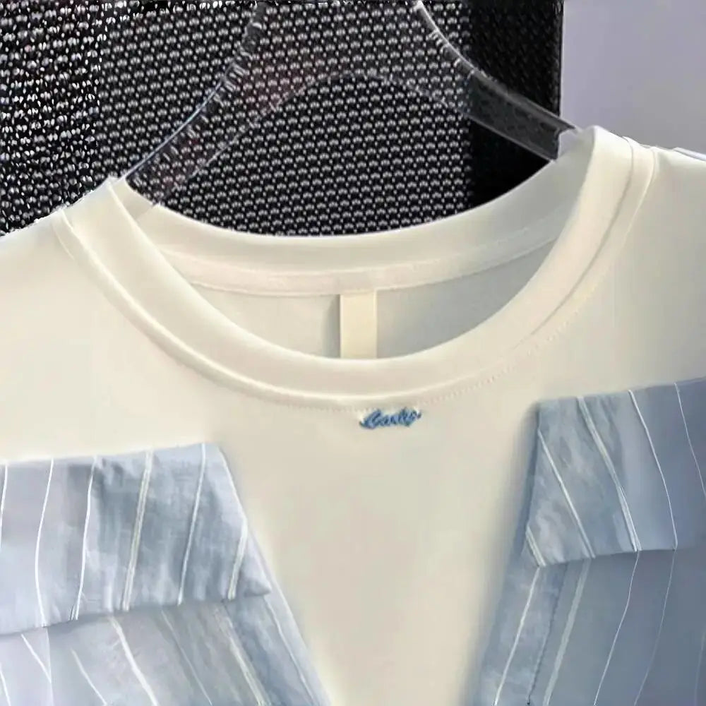 Girls' Western Style Loose Fitting Shirt 2026 New Children's Off Shoulder Top T-Shirt Fake Two-Piece Top