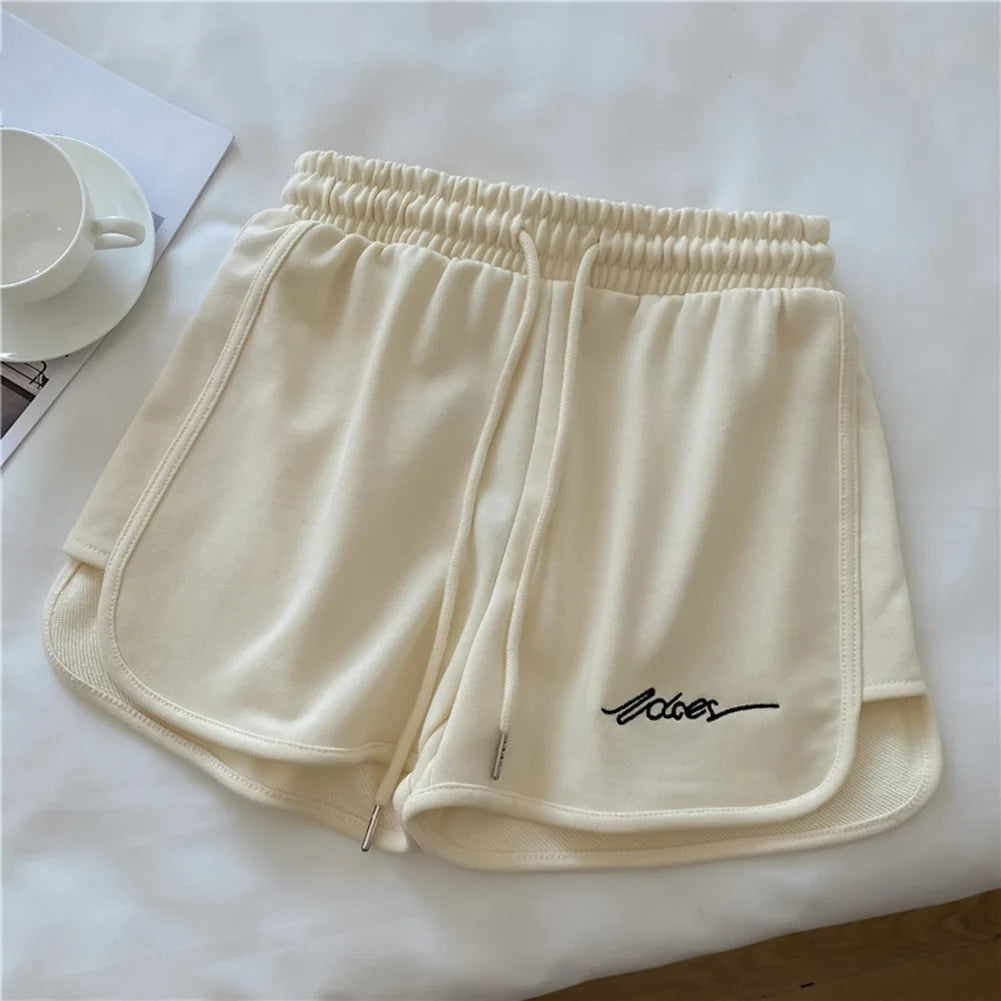 High-Waisted Elastic Women Sports Shorts for Running Fitness Casual Home Use Loose Fit Polyester Spandex Shorts