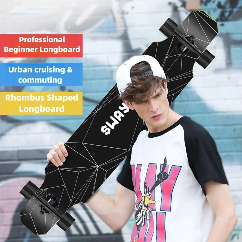 Longboard Skateboard for Beginners Cruiser Dancing Board with 9-Ply Maple Deck PU Wheels for Boys Girls Teens Street Commuting