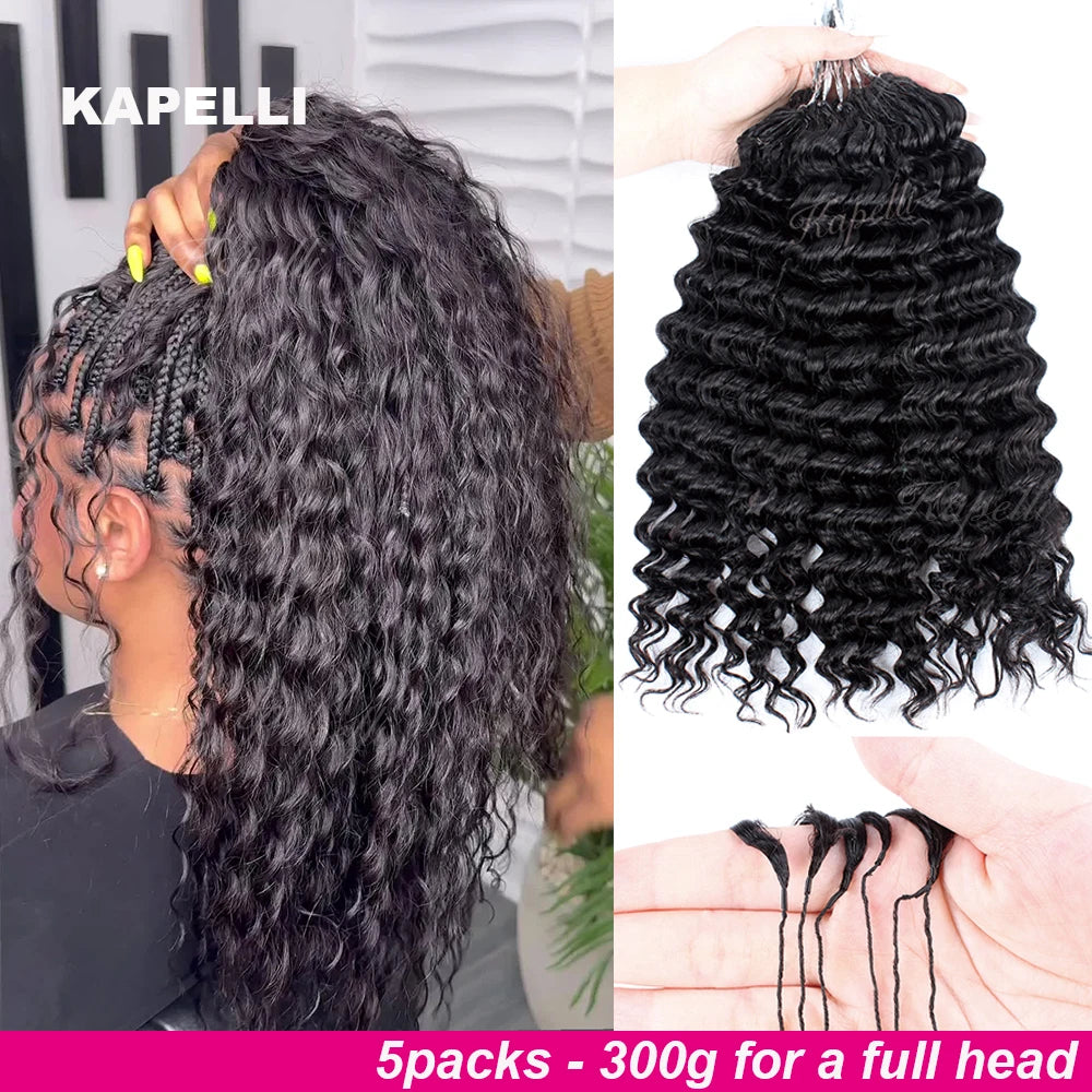 300gPre-divided Bulk Hair for Braiding Deep Wave Crochet Human Hair Knotless Miracle Knots Hair Extensions Boho Braids Invisible