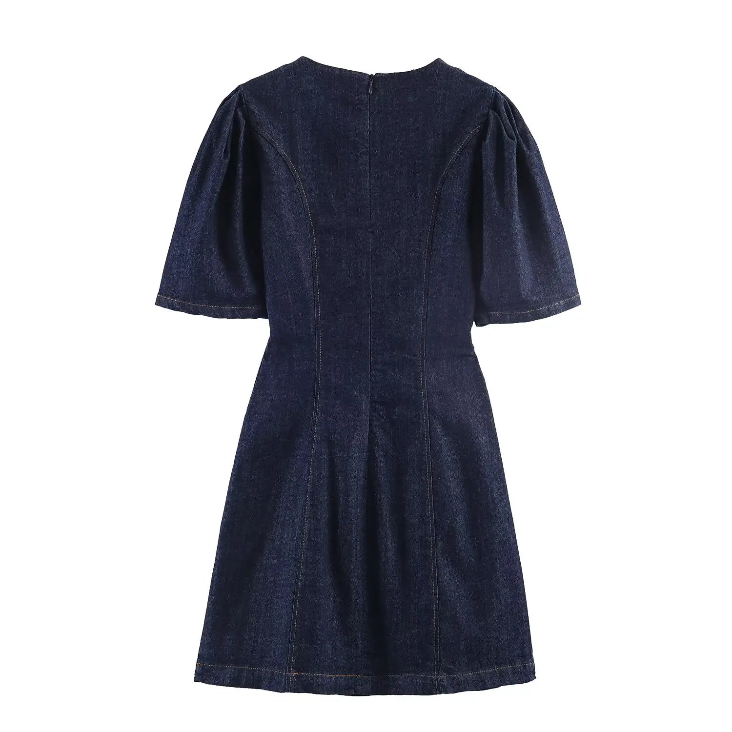 HH Summer Women Fashion O-Neck Bubble Sleeve Denim Dress Back Zipper Sexy Solid Dress Woman Holiday Party Mini 2026 Dress