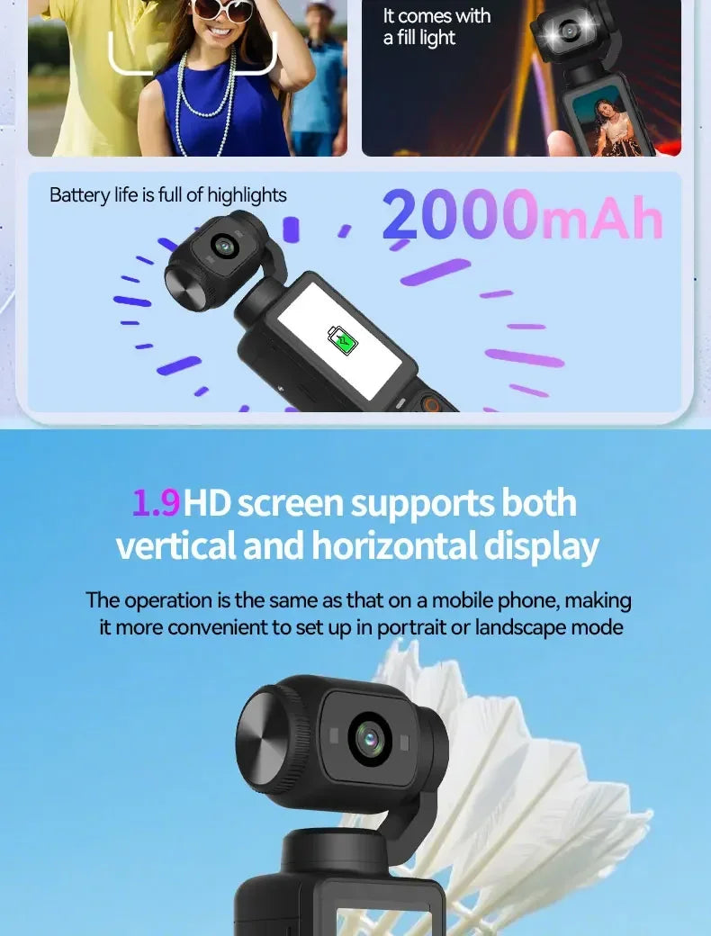4K Ultra HD Waterproof Action Camera 270° Rotatable Wifi Cam Handheld with Waterproof Case Vlog Bicycle Portable Sport Camcorder