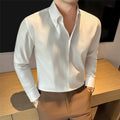 Men's 2026 Spring Luxury Lyocell Cotton Shirt, Leather-Like Texture Jacquard V-Neck, Long Sleeve Business Casual Top