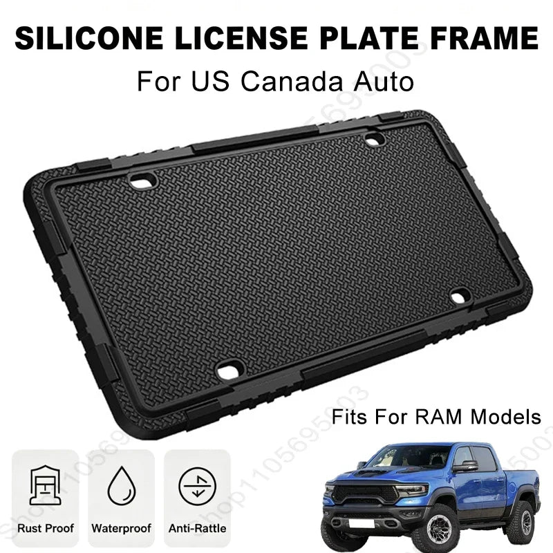 For RAM Car Silicone License Plate Frame Kit Detachable Waterproof Antirust Number Plates Holder Bracket for US Canada Auto