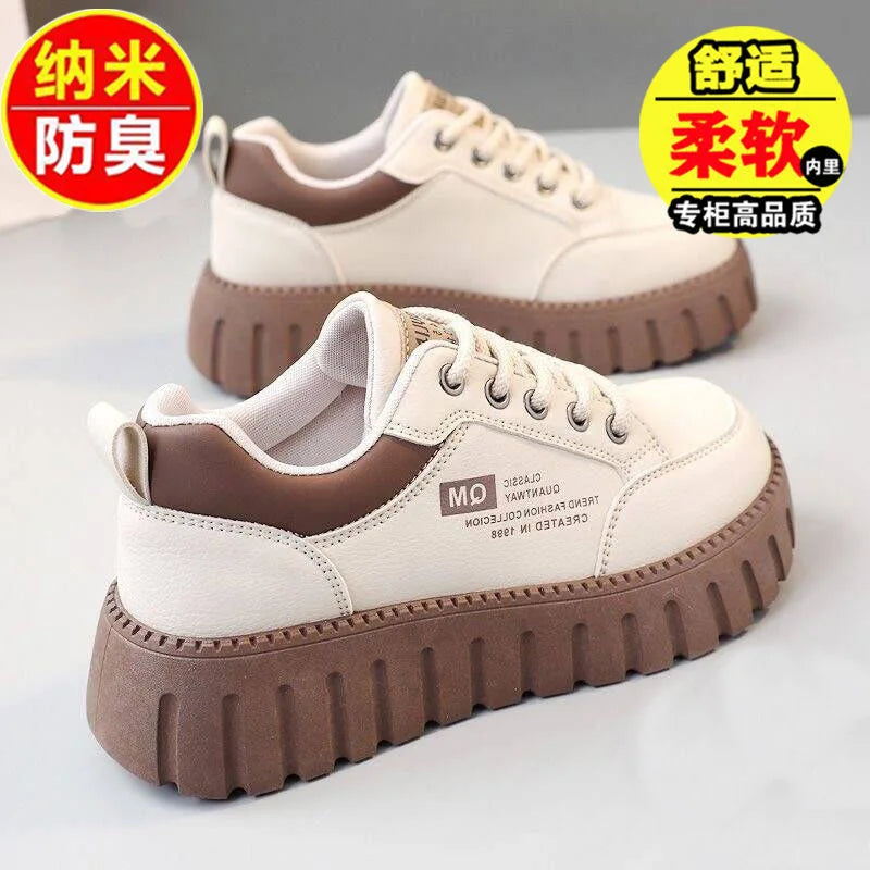 New 2025 Spring and Summer Height Increasing Board Shoes Women's Casual Shoes Student Shoes Anti Slip White Sneakers for Women