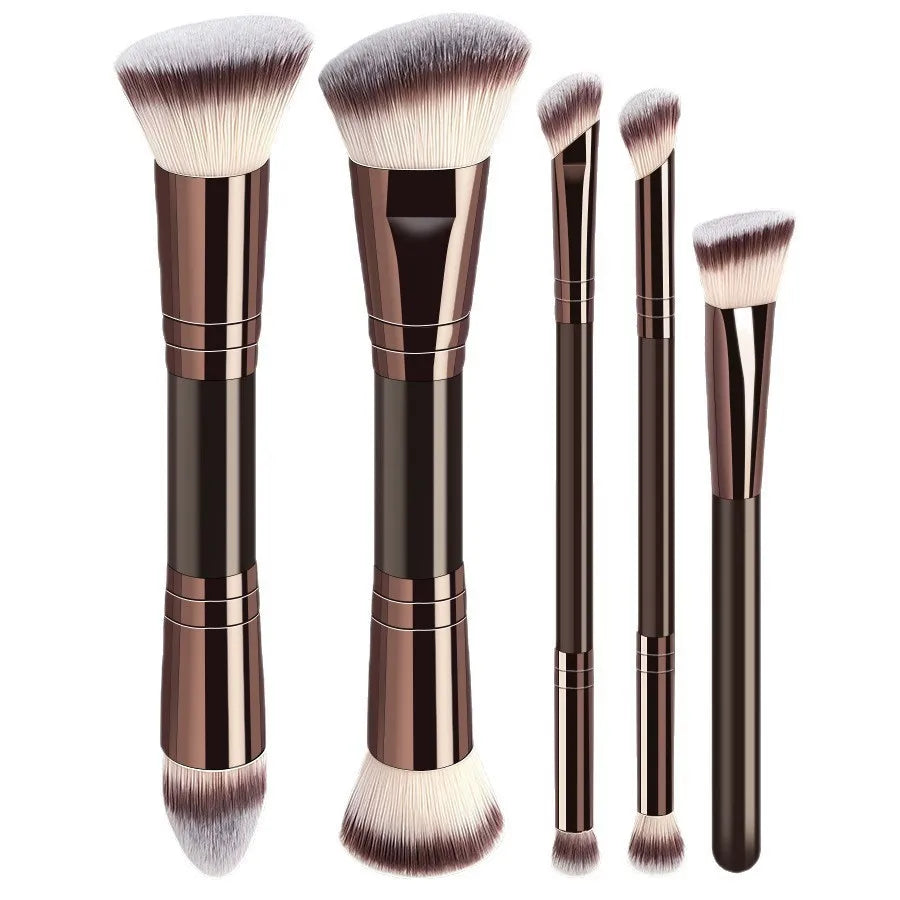 Large Dual-Ended Makeup Brush Set 6 Pcs Ultra-Soft Synthetic Foundation Blush Contour Powder Brushes, Professional Travel Makeup