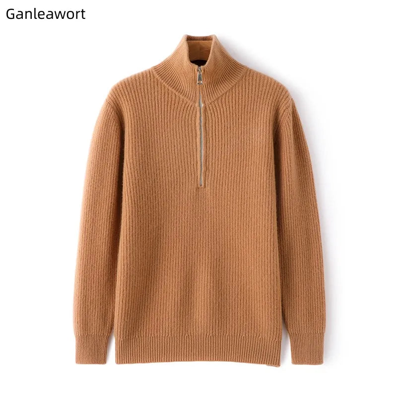 Men's Sweater Autumn And Winter New Pullover With Half-Height Zipper Neck To Keep Warm And Thick Cashmere Sweater Underlay Trend