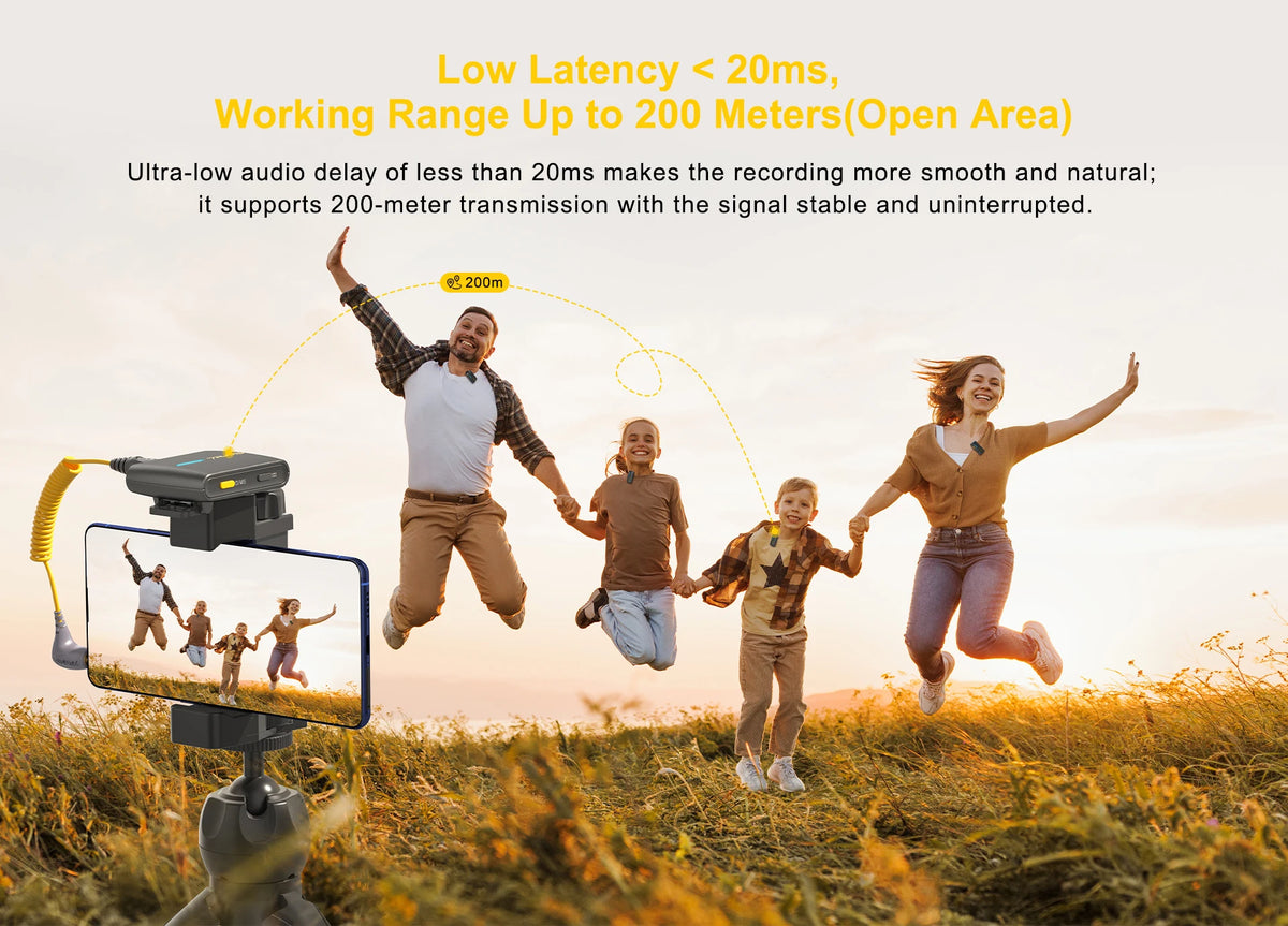 7Ryms IRay DW40 Wireless Lavalier Microphone with 4 Transmitters,48kHz/24bit Recording,AI Denoise for Camera,SmartPhone and PC