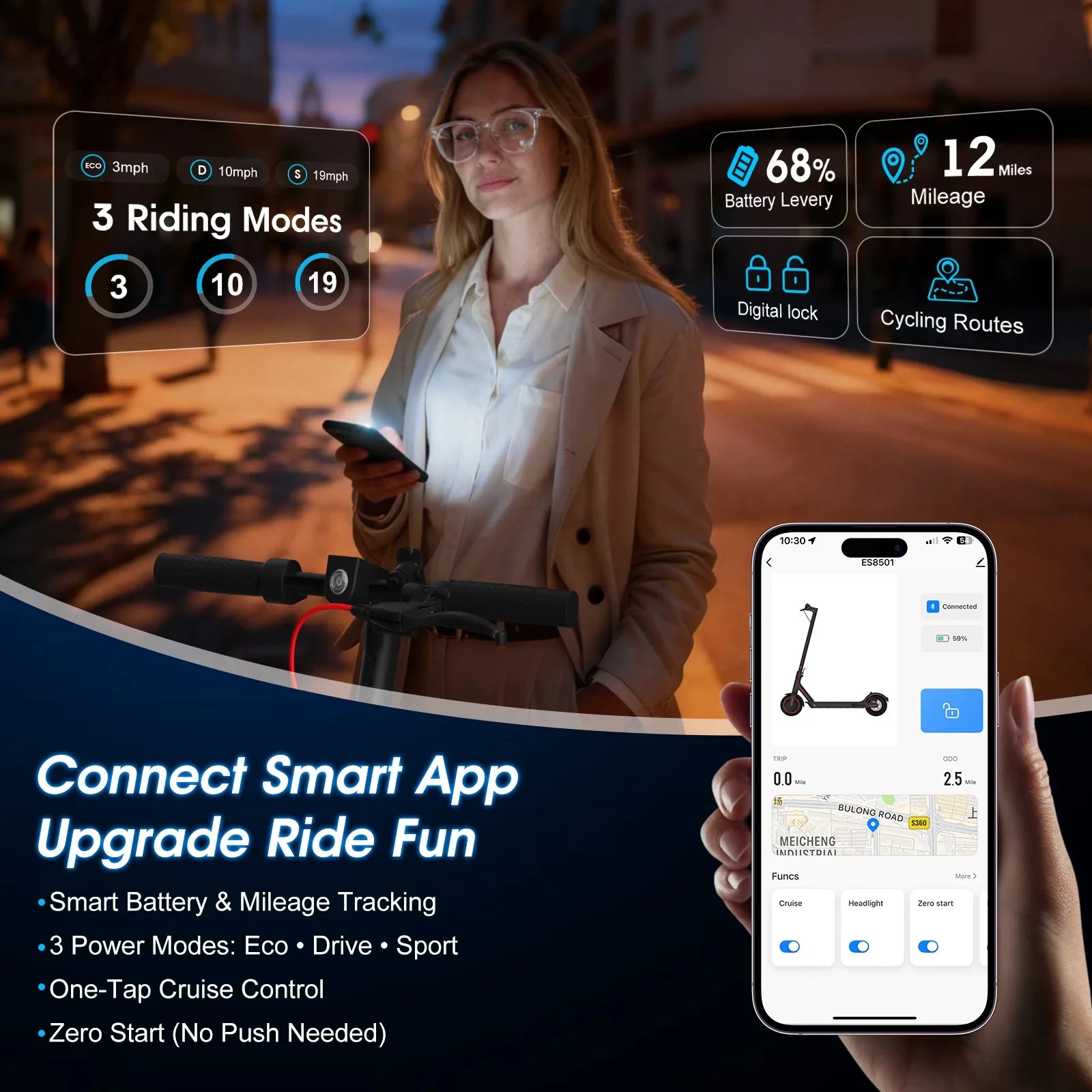 500W Motor Folding Electric Scooter For Adults 36V 5.2AH Battery Rang 8.5'' Solid Tire 18MPH 15Miles Long Range APP Control