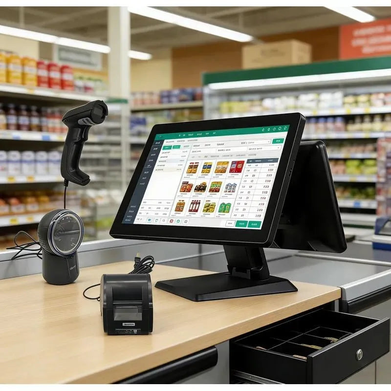 All in One POS System Dual Touchscreen Cashier Terminal with Software Printer Scanner Cash Drawer