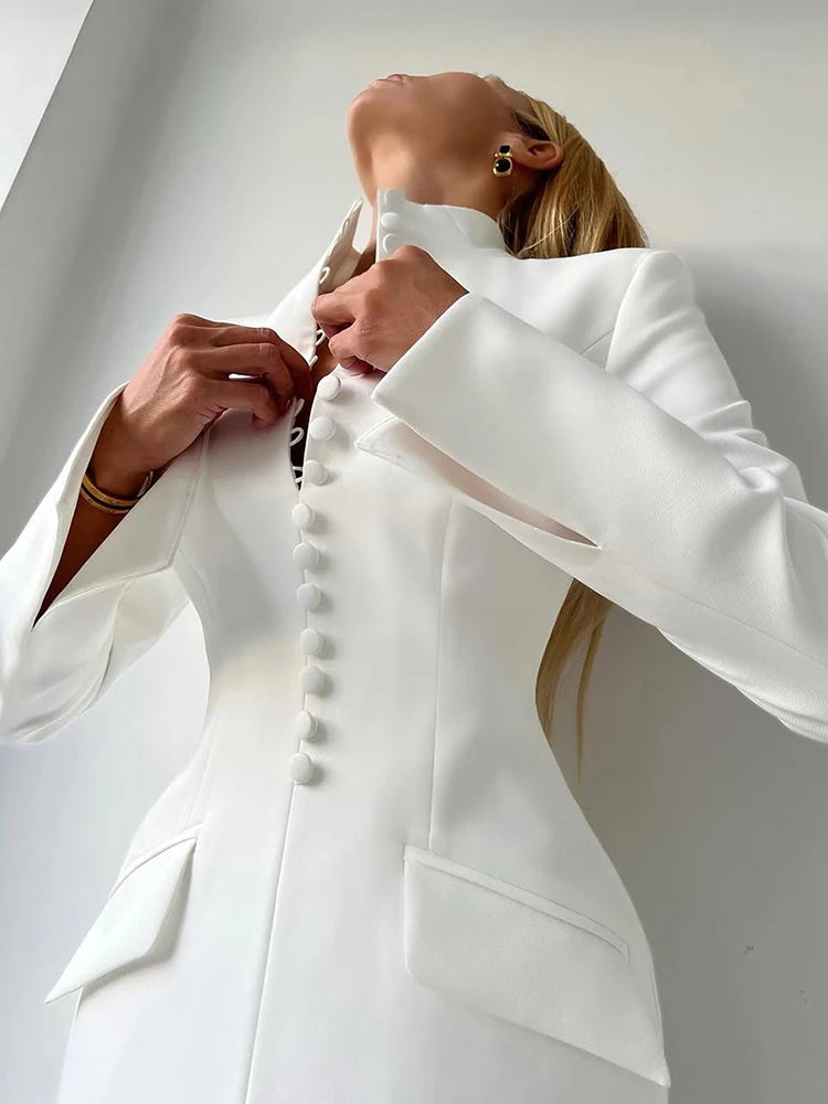 Nibber Elegant Fashion Office Style Dress Woman Button Pocket Decoration Stand Collar Simple Full Sleeve Casual Mini Bodycon