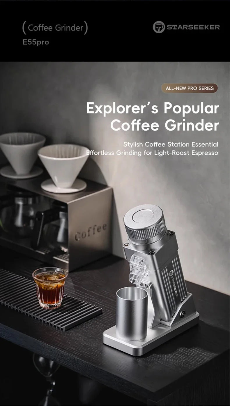 E55Pro Electric Coffee Grinder 55MM Titanium Cone Burr Stepless Adjustment Espresso Brew Coffee Bean Grinder Black
