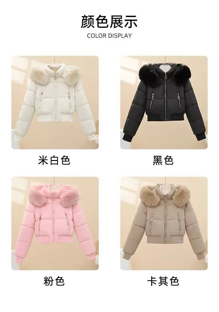Detachable Women's Faux Fur Hooded Padded Coat Short Thick Warm Winter Trendy Fashion Cozy Soft Chic New Outerwear Coats