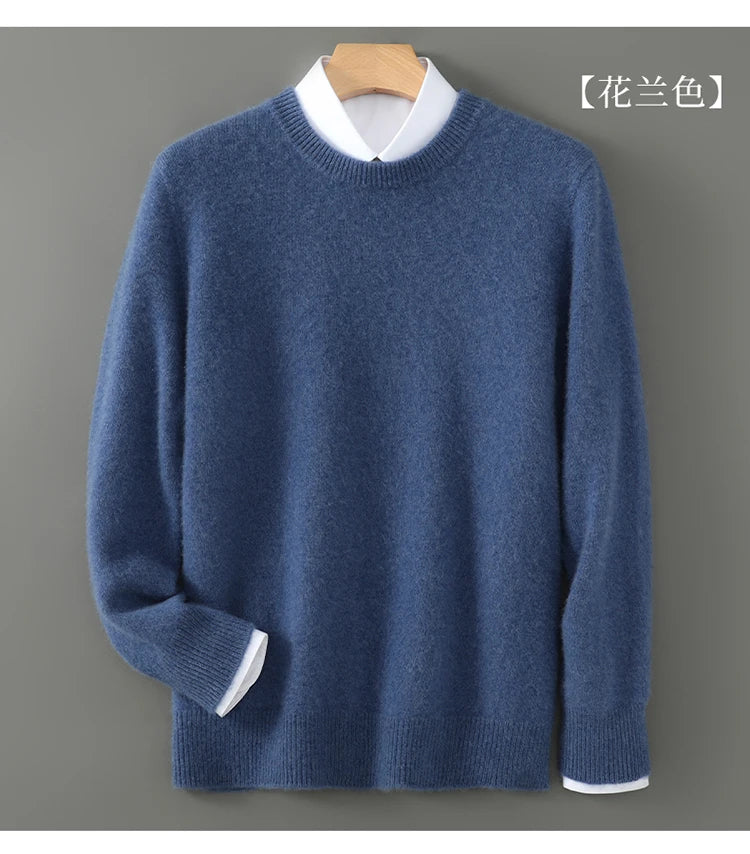 100% Australian Wool Knitted Men's O-Neck Sweater, Casual Business, Spring and Autumn Men's Long-Sleeved Pullover New Sweater