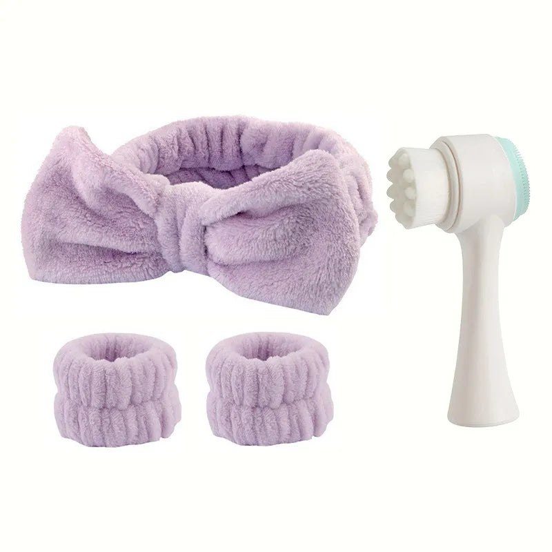 4Pcs Complete Facial Cleansing Kit Cleaner Brush Headband Wristband Hydrotherapy Exfoliating Tool for Blackhead Removal Skinca