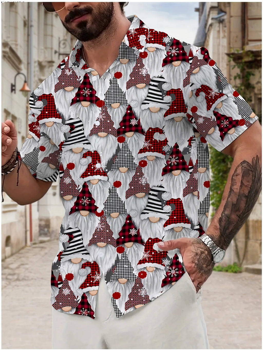 Men's Comic Christmas Graphic Hawaiian Shirt Men Women Fashion Santa Claus Shirt Short Sleeve Blouse Festive Holiday Clothing