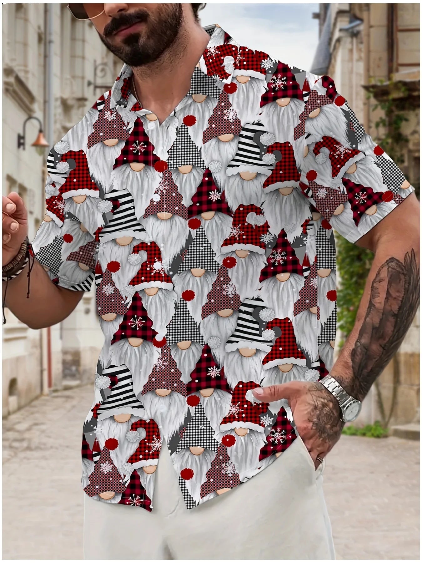 Men's Comic Christmas Graphic Hawaiian Shirt Men Women Fashion Santa Claus Shirt Short Sleeve Blouse Festive Holiday Clothing