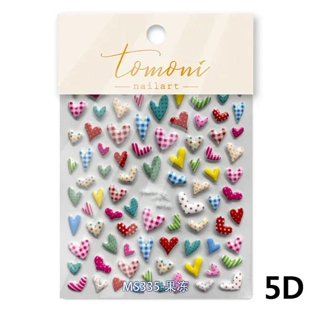 5D Gradient Love Gem Glitter Love Heart Colorful Cat's Eye Rhinestone Soft Self Adhesive Nail Art Stickers Shiny Manicure Decals