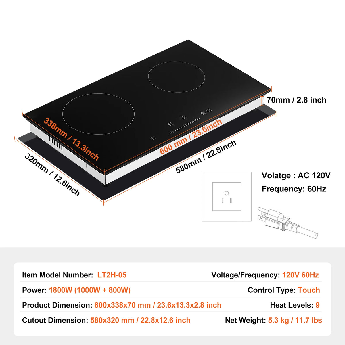 SucceBuy Electric Cooktop Built-in Electric Stove Top Ceramic Top Radiant Cooktop with Glass Panel Touch Control Timer ChildLock