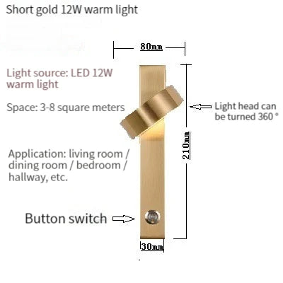Nordic Modern LED wall lamp Gold Black Rotation Dimming Switch Wall Light With plug Fixture Bathroom Bedroom 360° Rotate Sconces